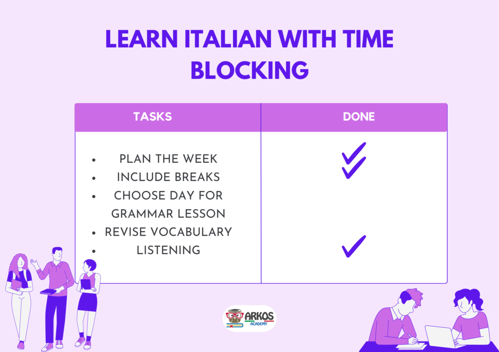 learn italian with time blocking